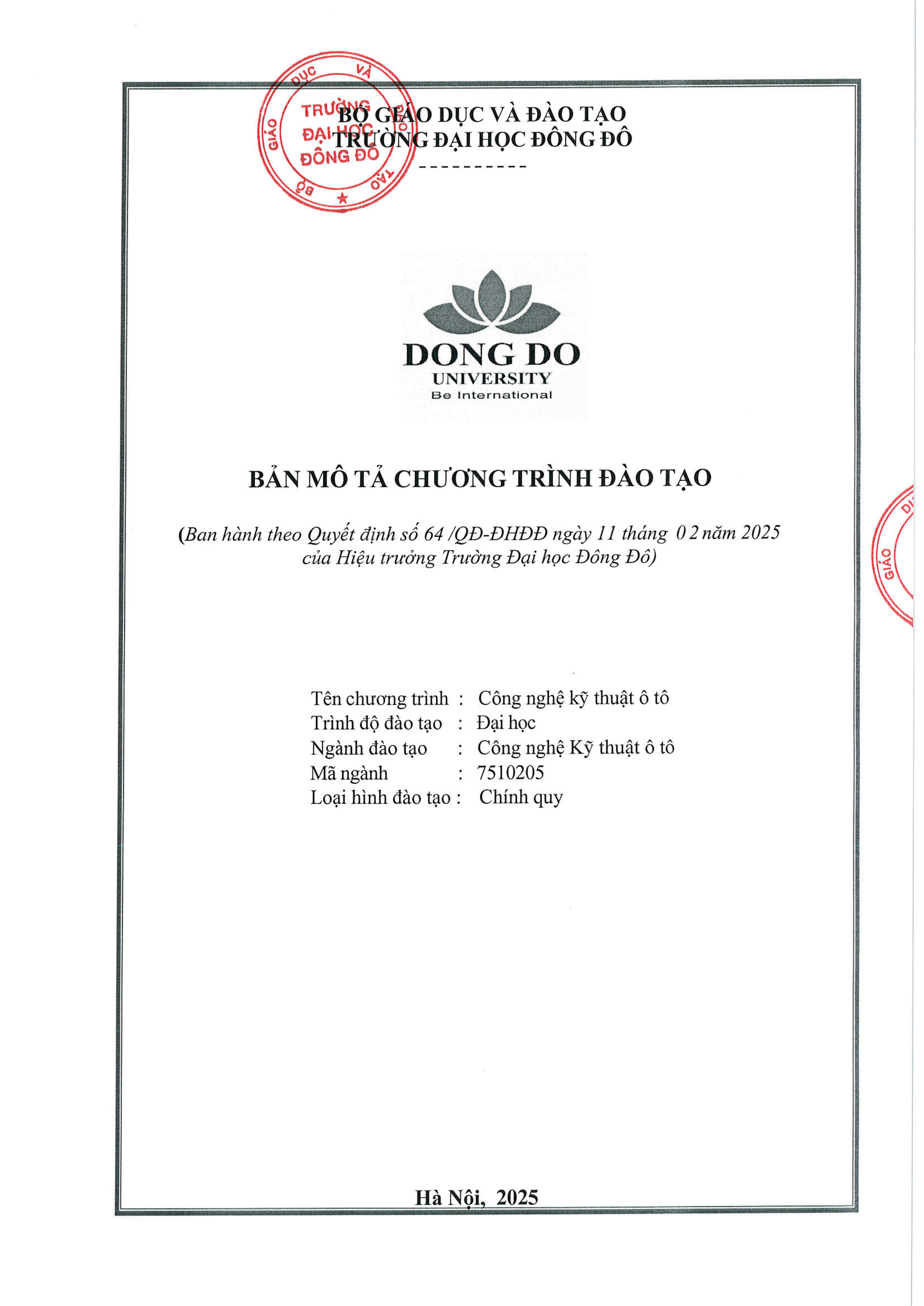 Chương trình đào tạo ngành Công nghệ kỹ thuật ô tô